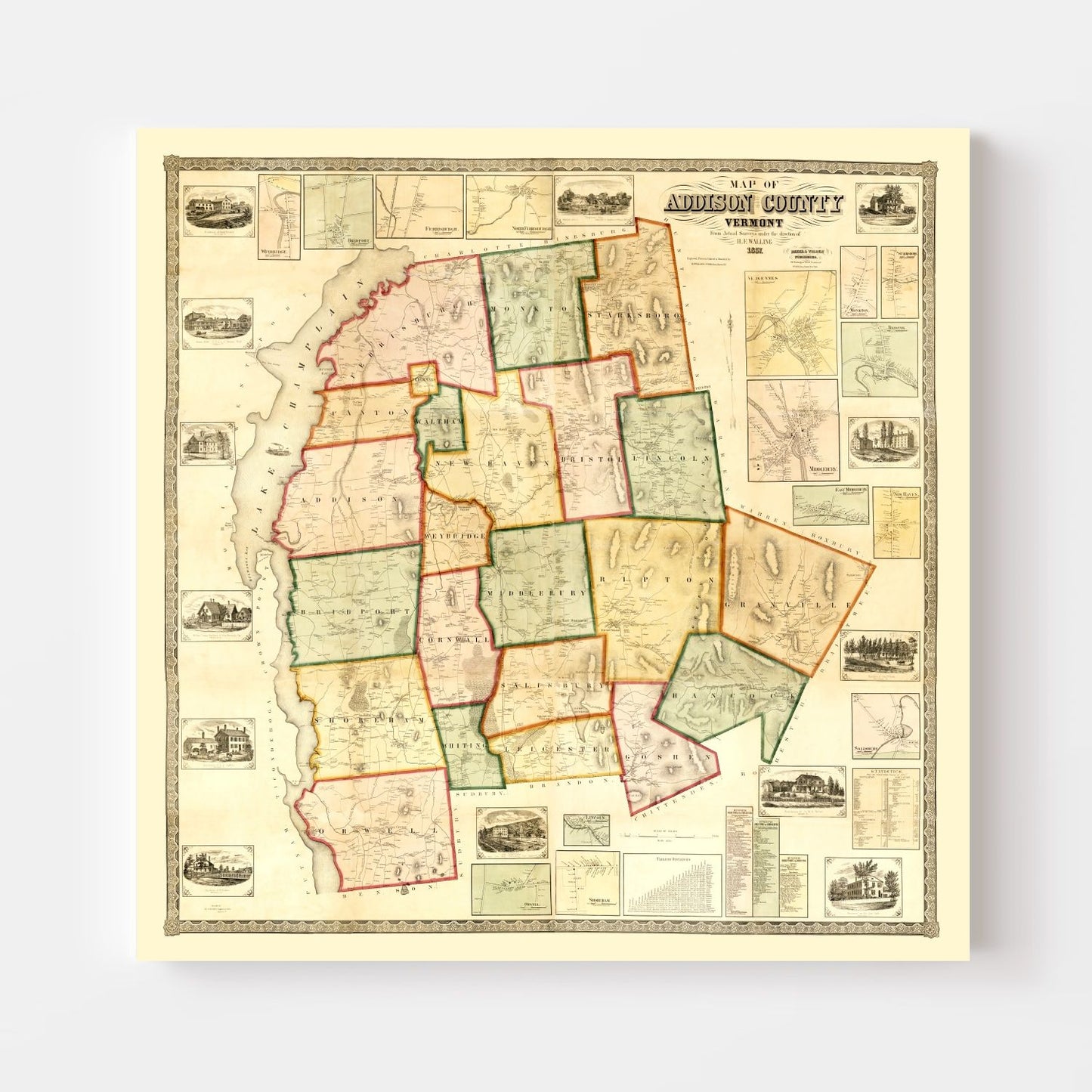 Vintage Map of Addison County, Vermont 1857