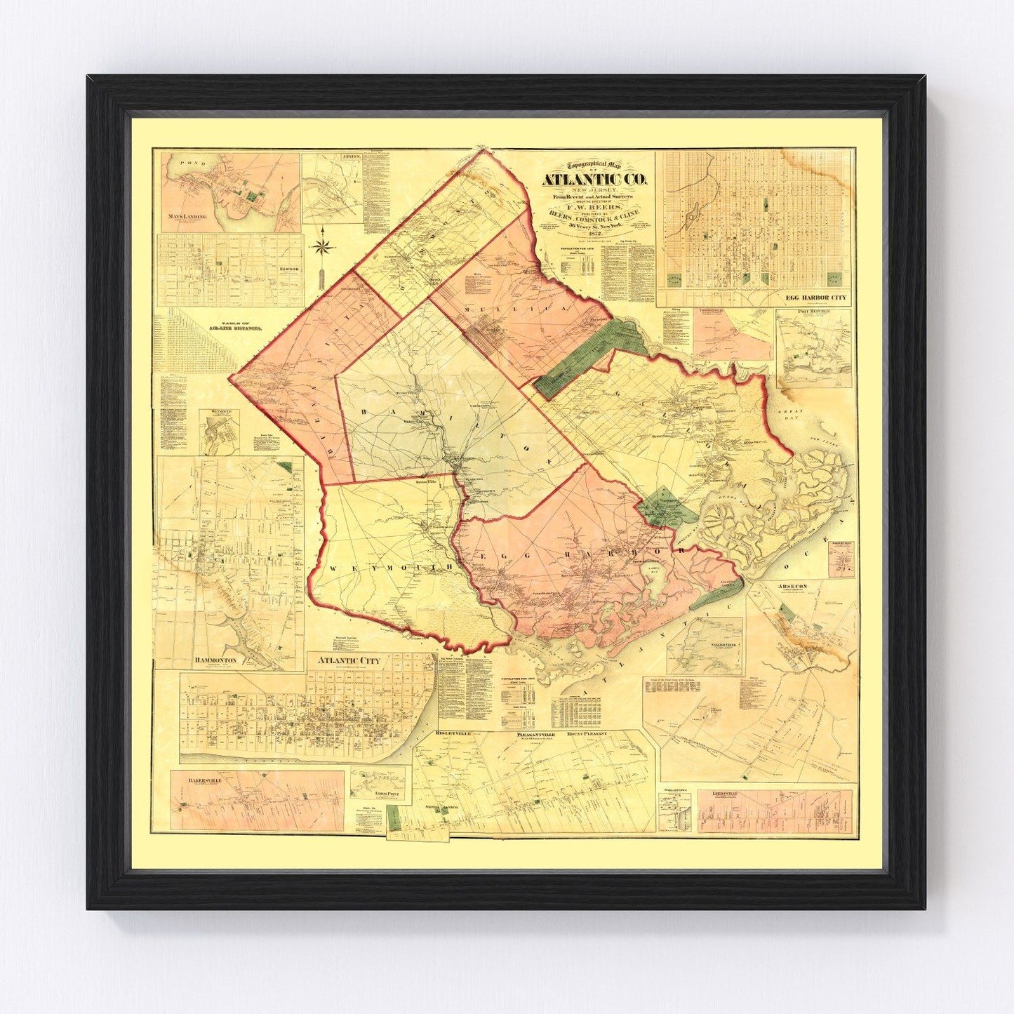 Vintage Map of Atlantic County, New Jersey 1872