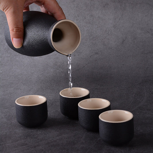 Japanese and Korean Ceramic Wine Set - Seven Pieces