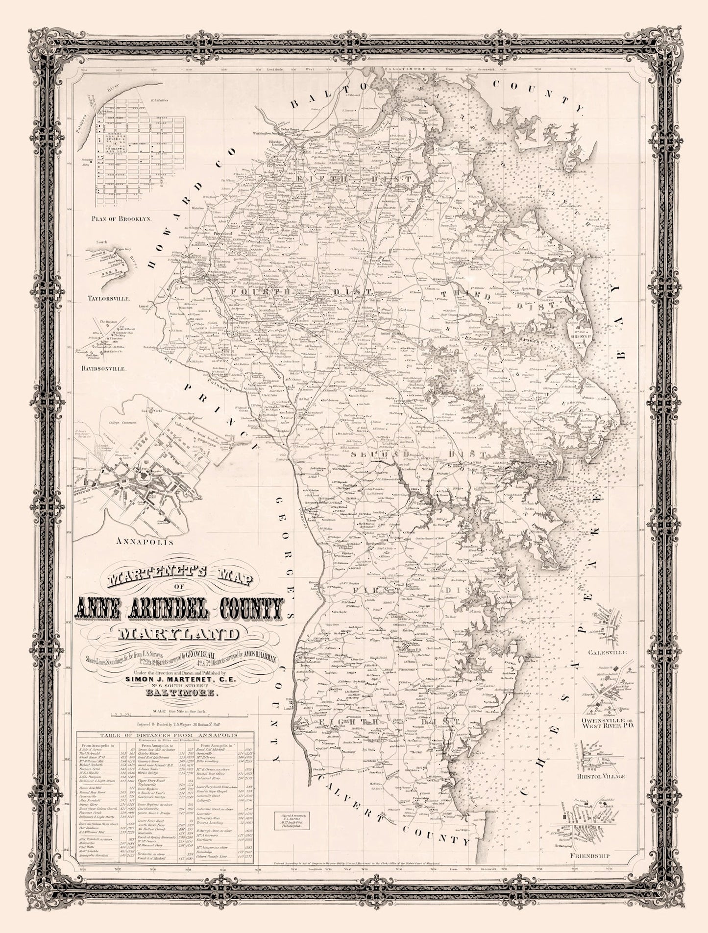Vintage Map of Anne Arundel County, Maryland 1860