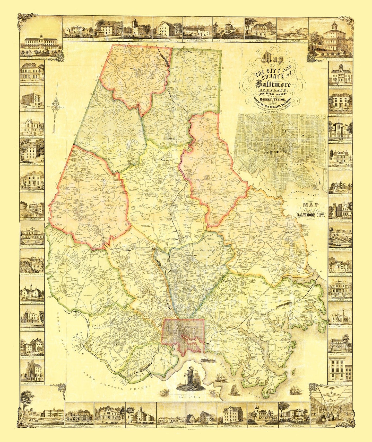 Vintage Map of Baltimore County, Maryland 1857