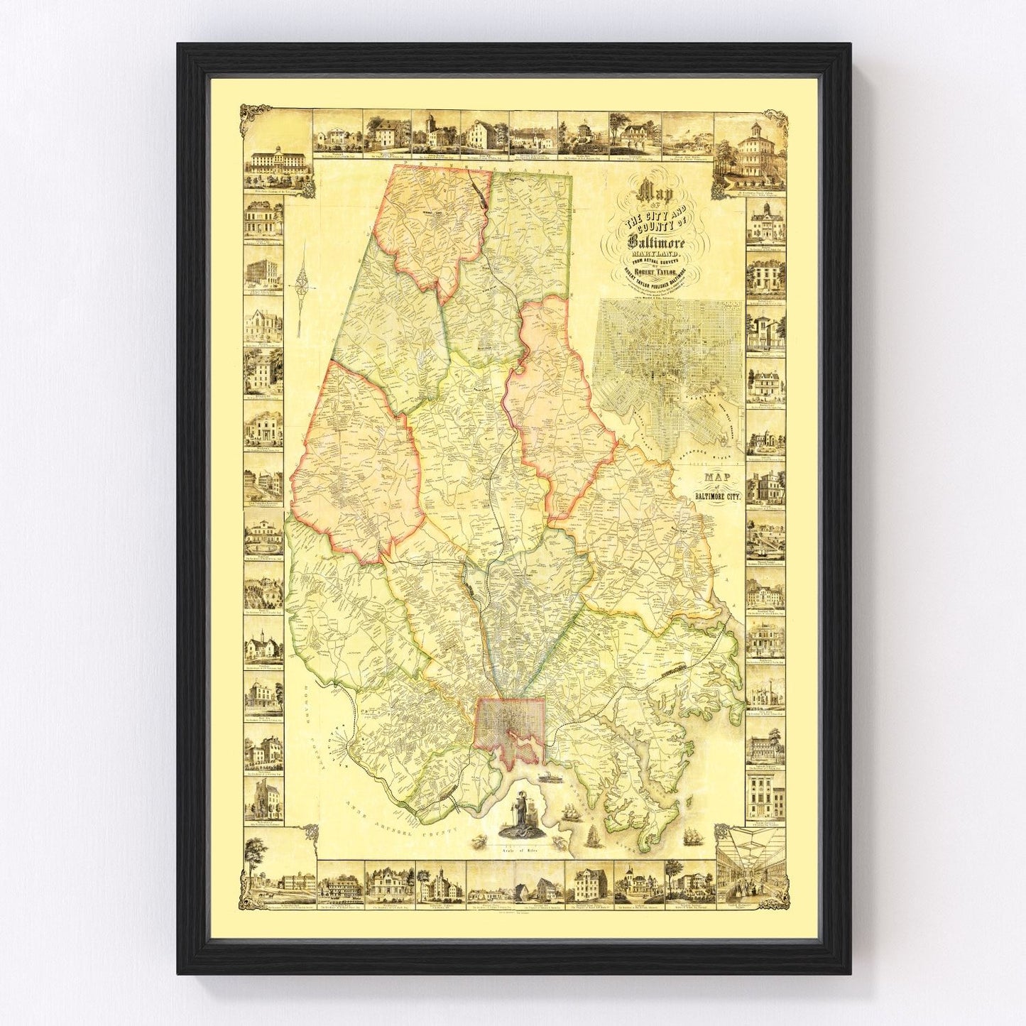 Vintage Map of Baltimore County, Maryland 1857