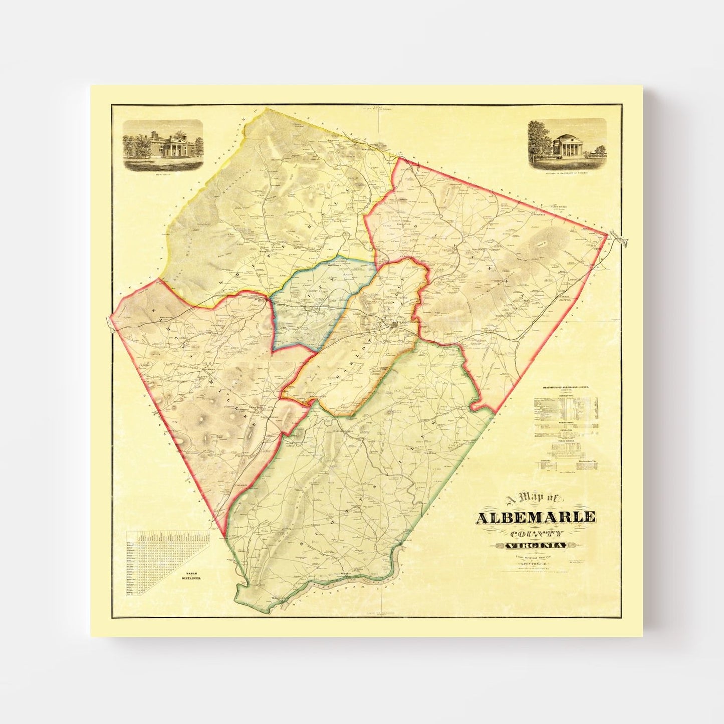 Vintage Map of Albemarle County, Virginia 1875