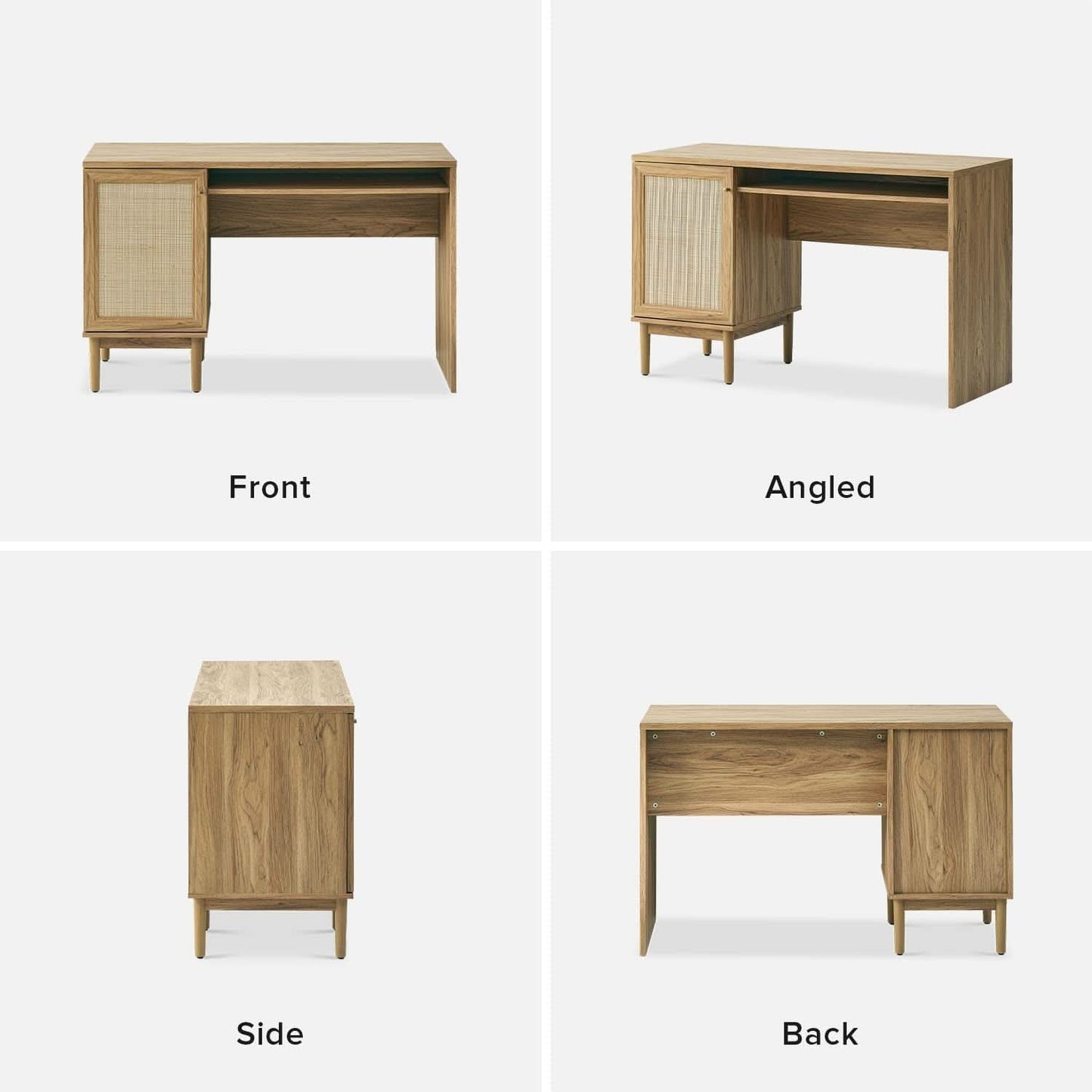 Adjustable Rattan Desk With Hidden Storage And Shelves