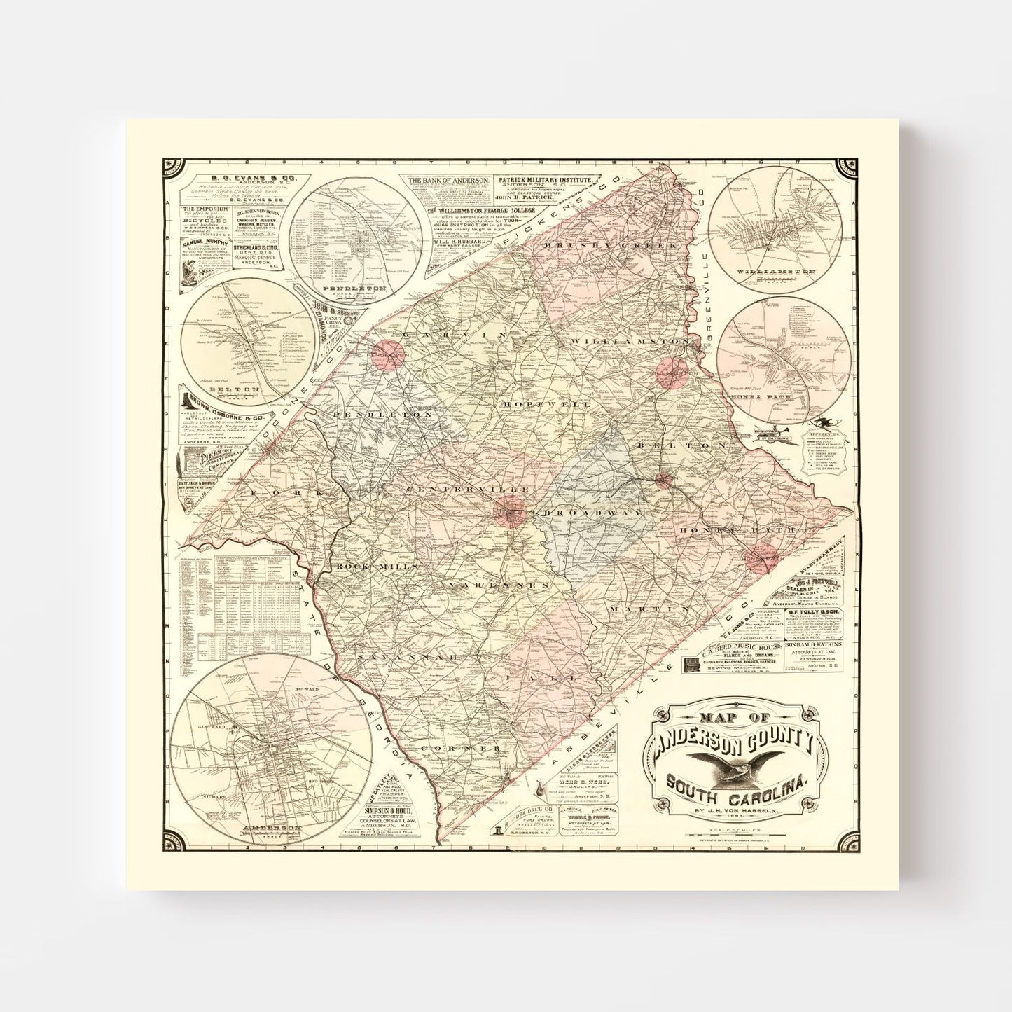 Vintage Map of Anderson County, South Carolina 1897