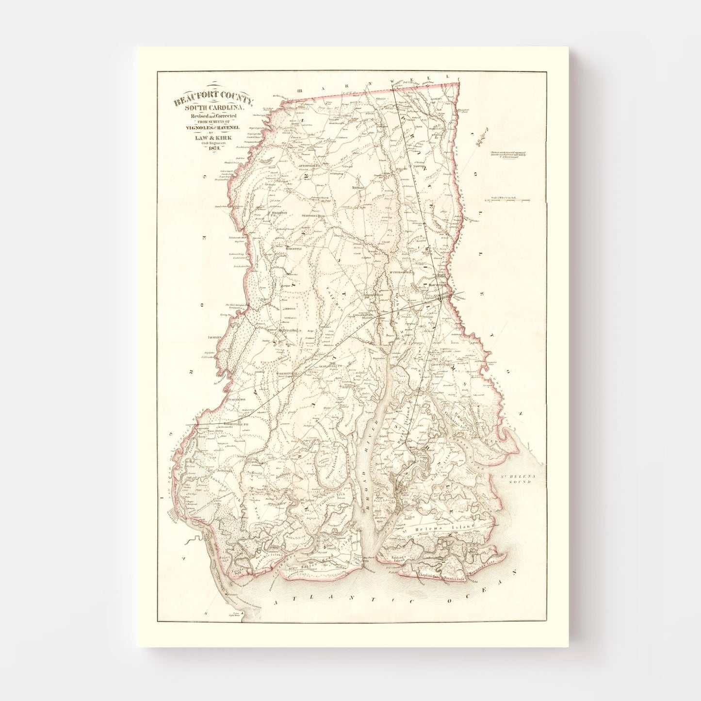 Vintage Map of Beaufort County, South Carolina 1873