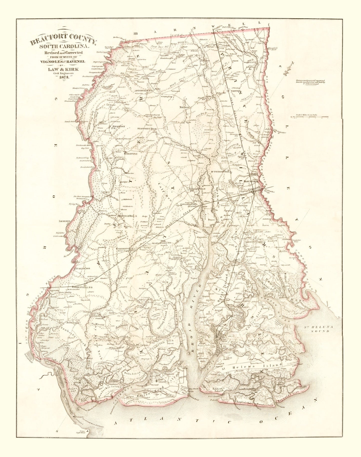 Vintage Map of Beaufort County, South Carolina 1873