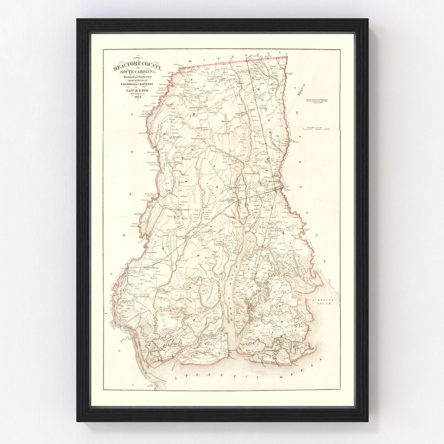 Vintage Map of Beaufort County, South Carolina 1873