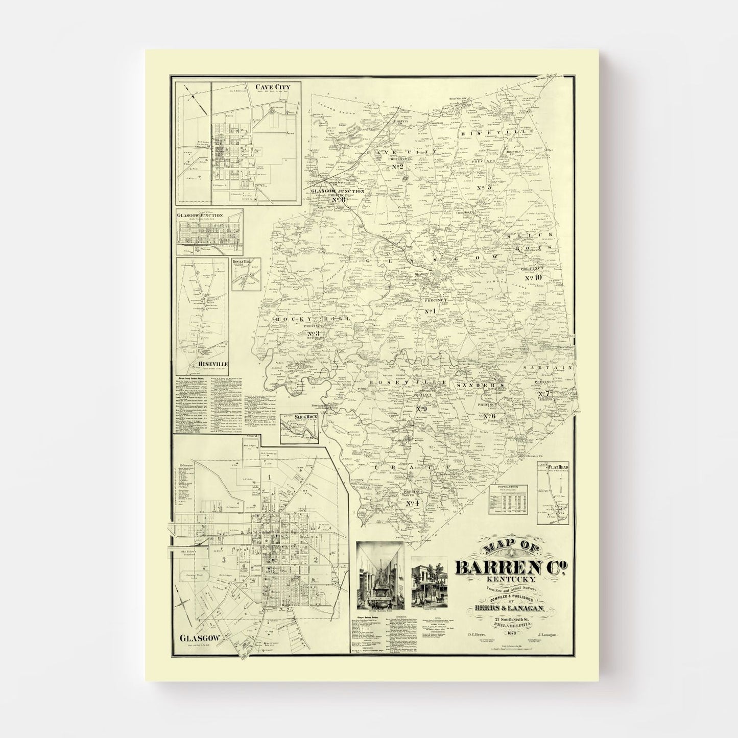 Vintage Map of Barren County, Kentucky 1879