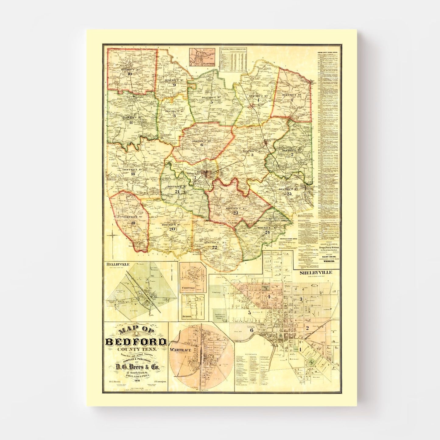 Vintage Map of Bedford County, Tennessee 1878