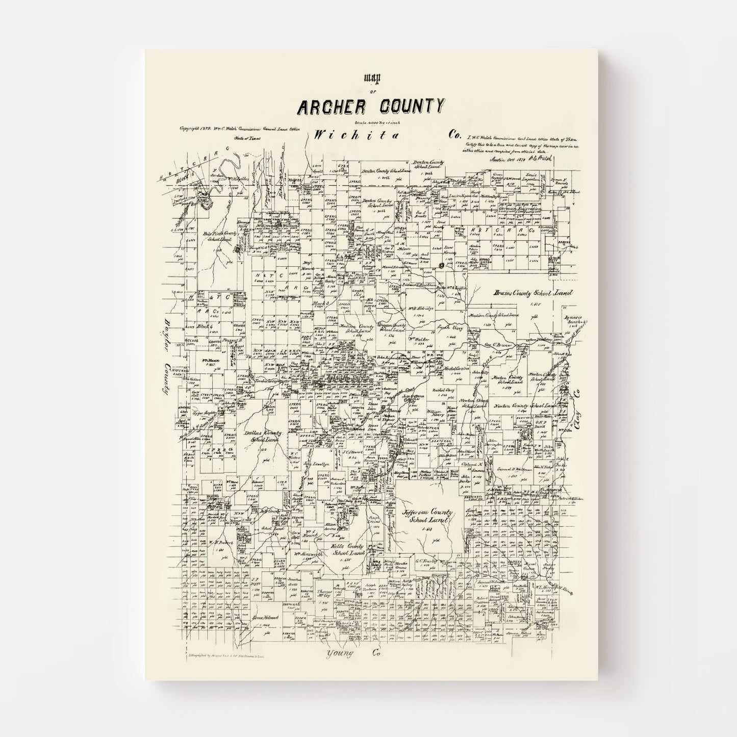 Vintage Map of Archer County, Texas 1879