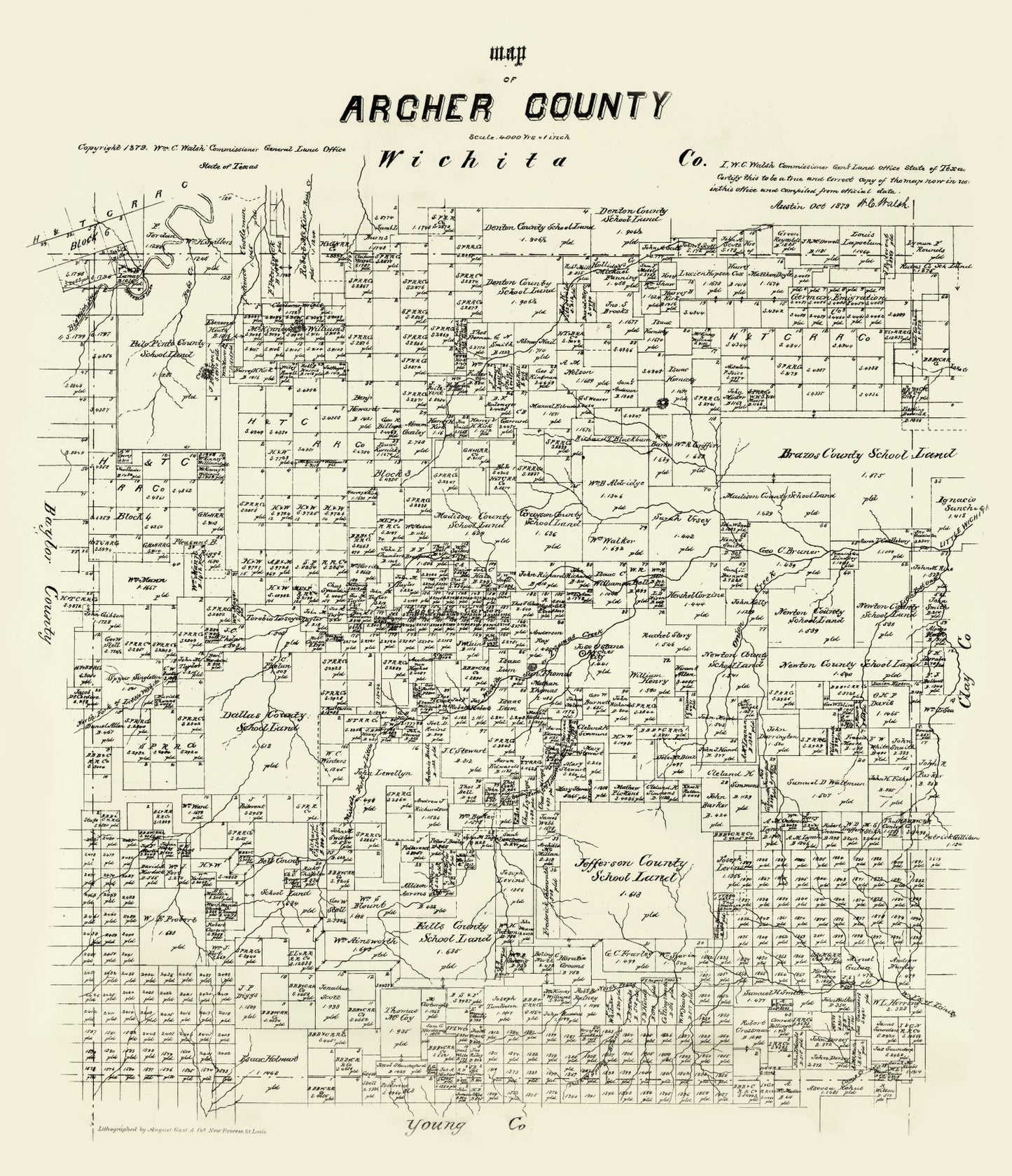 Vintage Map of Archer County, Texas 1879