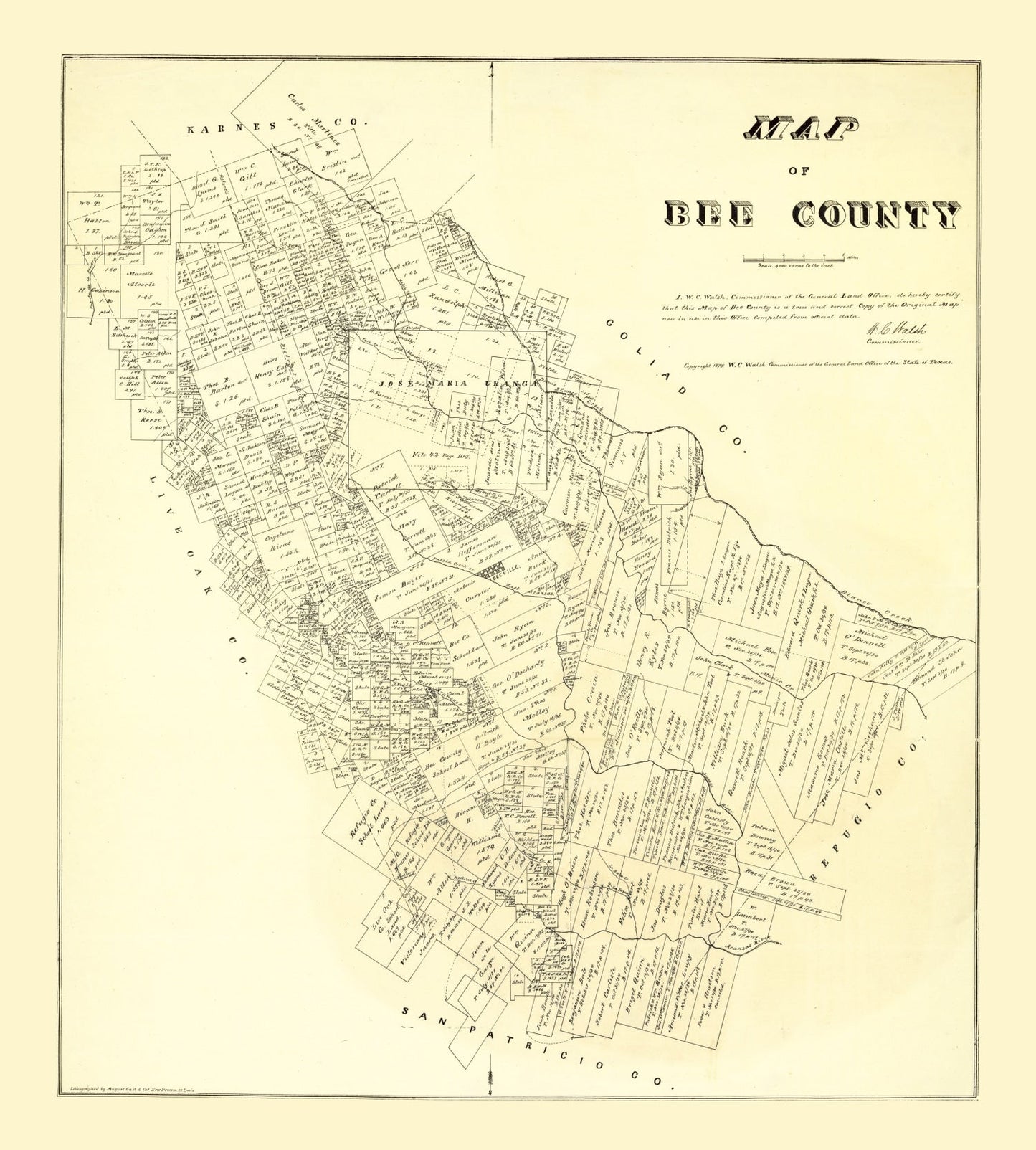Vintage Map of Bee County, Texas 1879