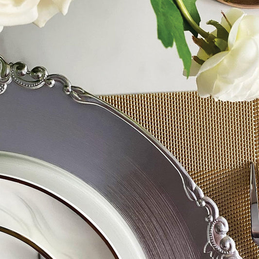 Silver Leaf Design Charger Plate Set, 4 Pieces
