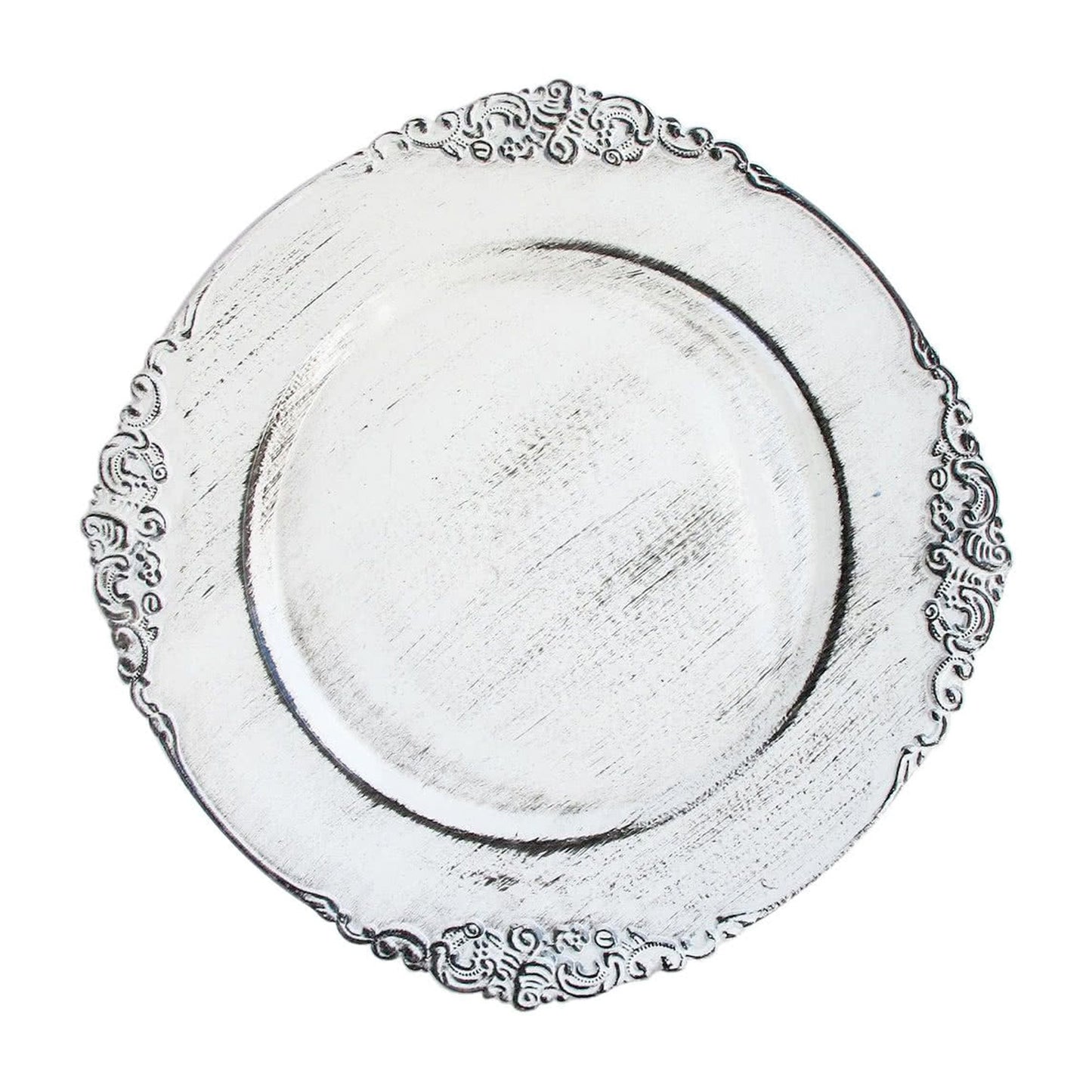 Royal Antiqued White Charger Plate Set, 4 Pieces
