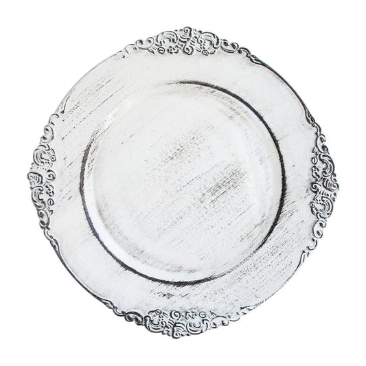 Royal Antiqued White Charger Plate Set, 4 Pieces