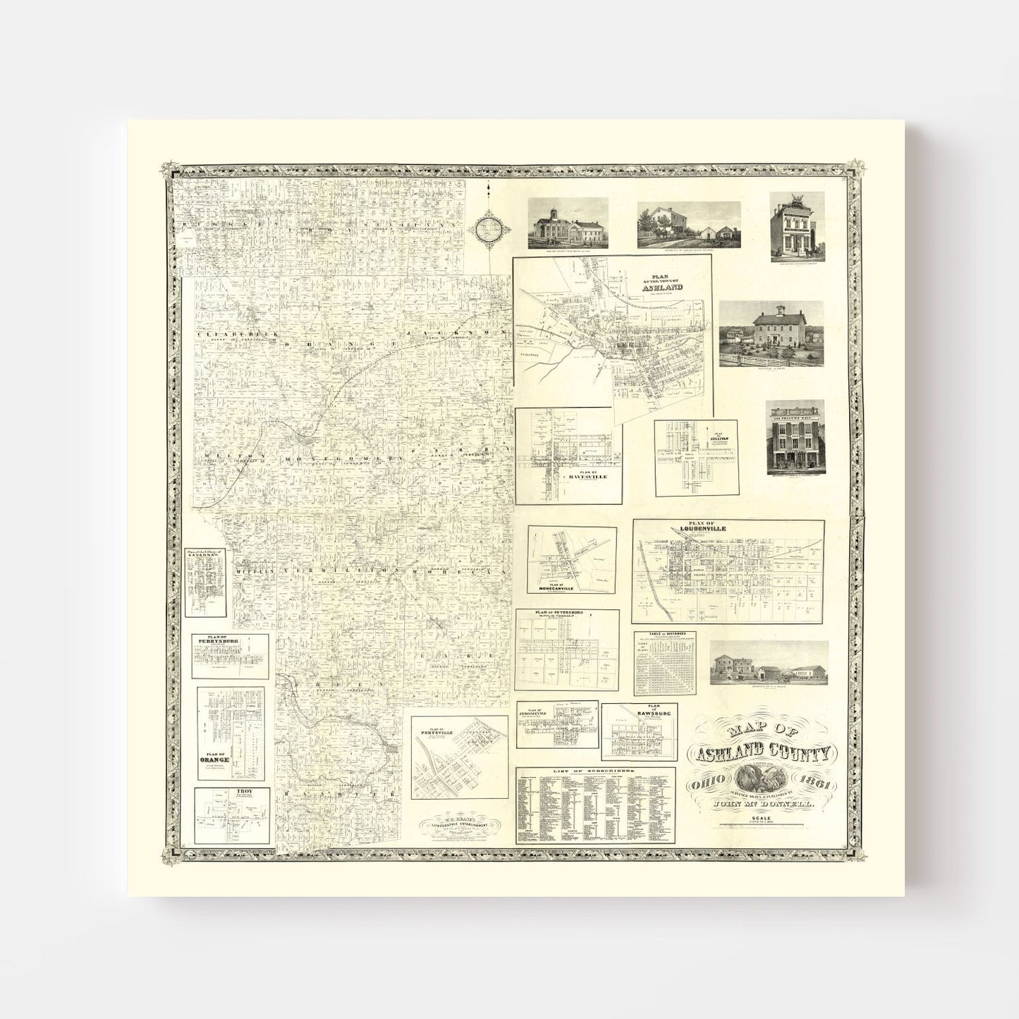 Vintage Map of Ashland County, Ohio 1861