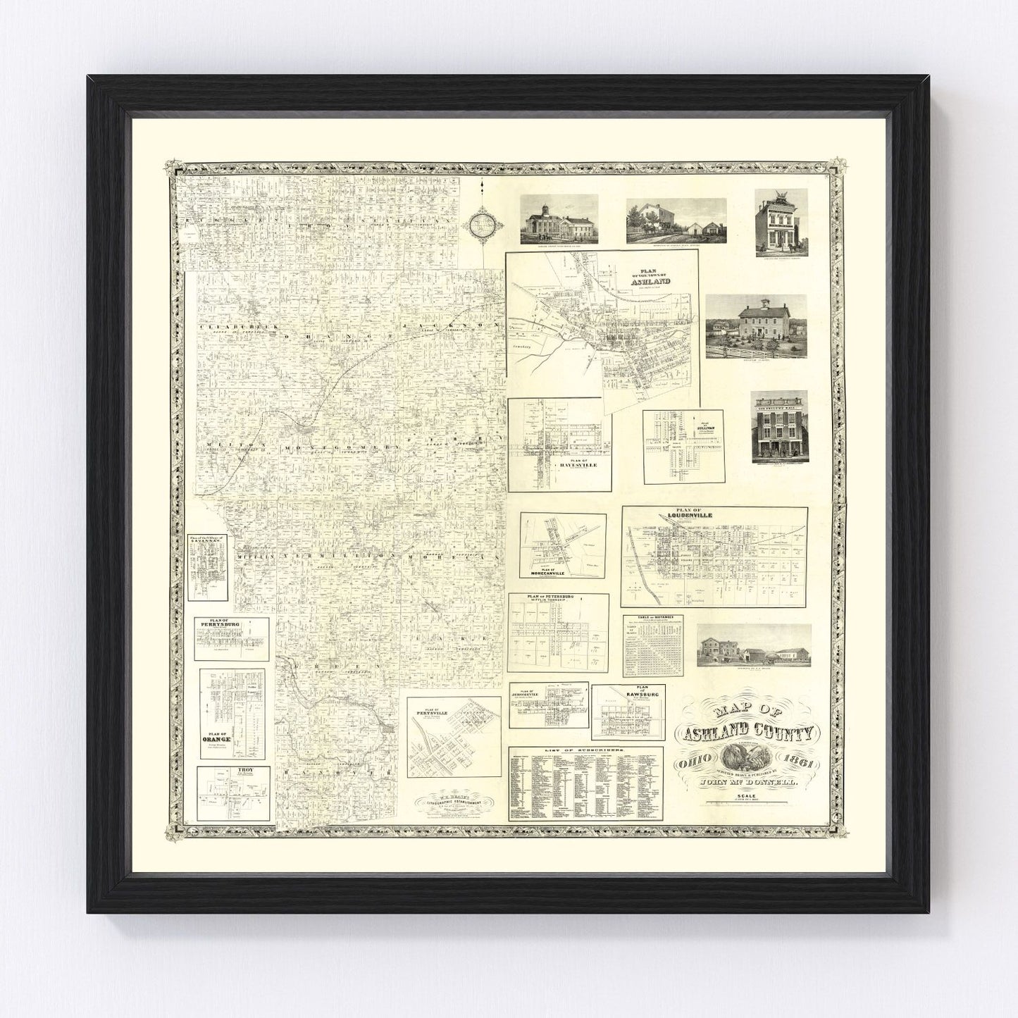 Vintage Map of Ashland County, Ohio 1861