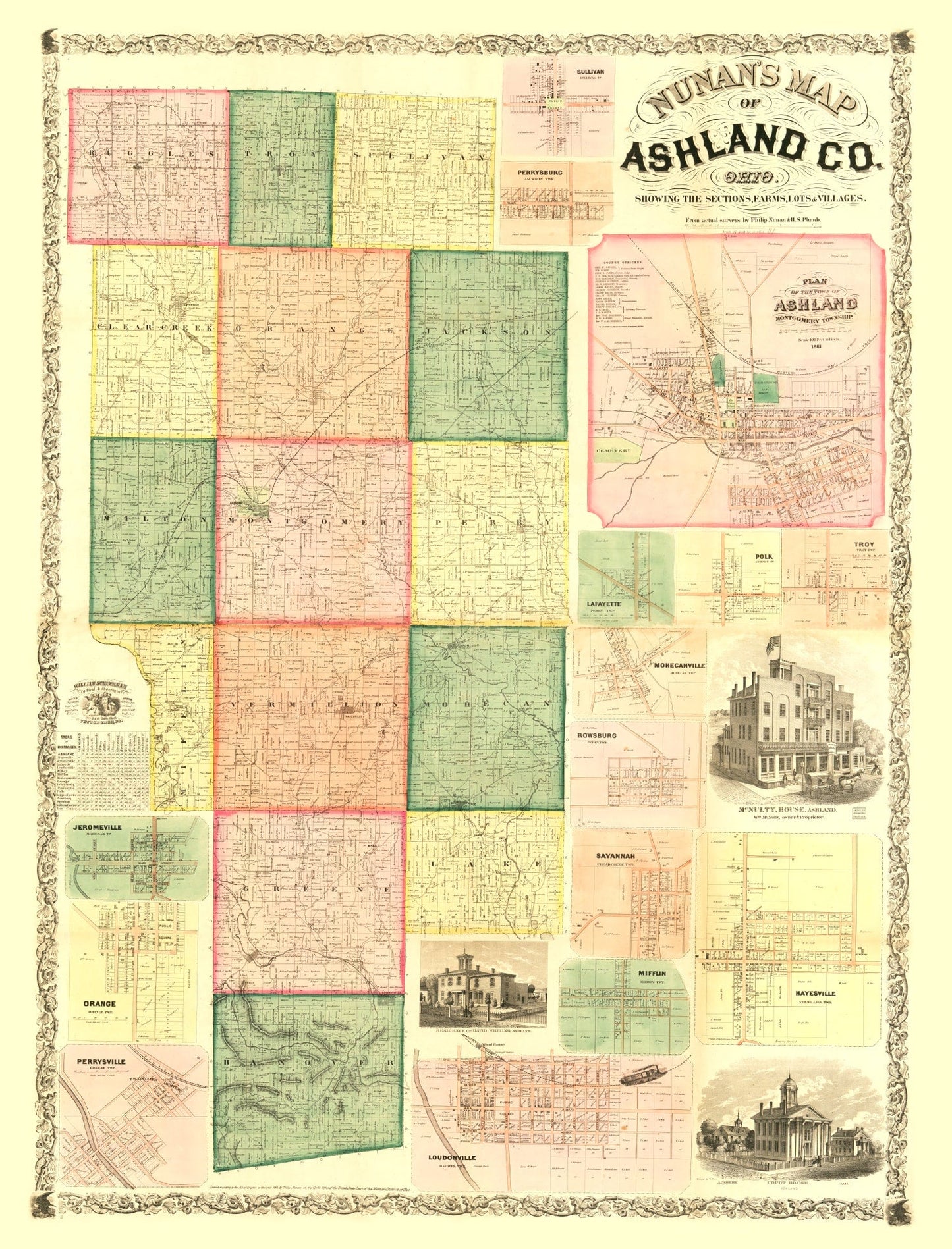 Vintage Map of Ashland County, Ohio 1861