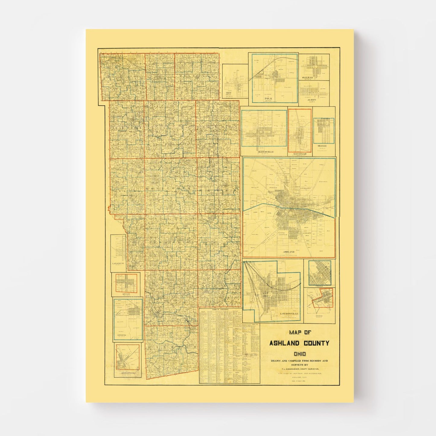 Vintage Map of Ashland County, Ohio 1897
