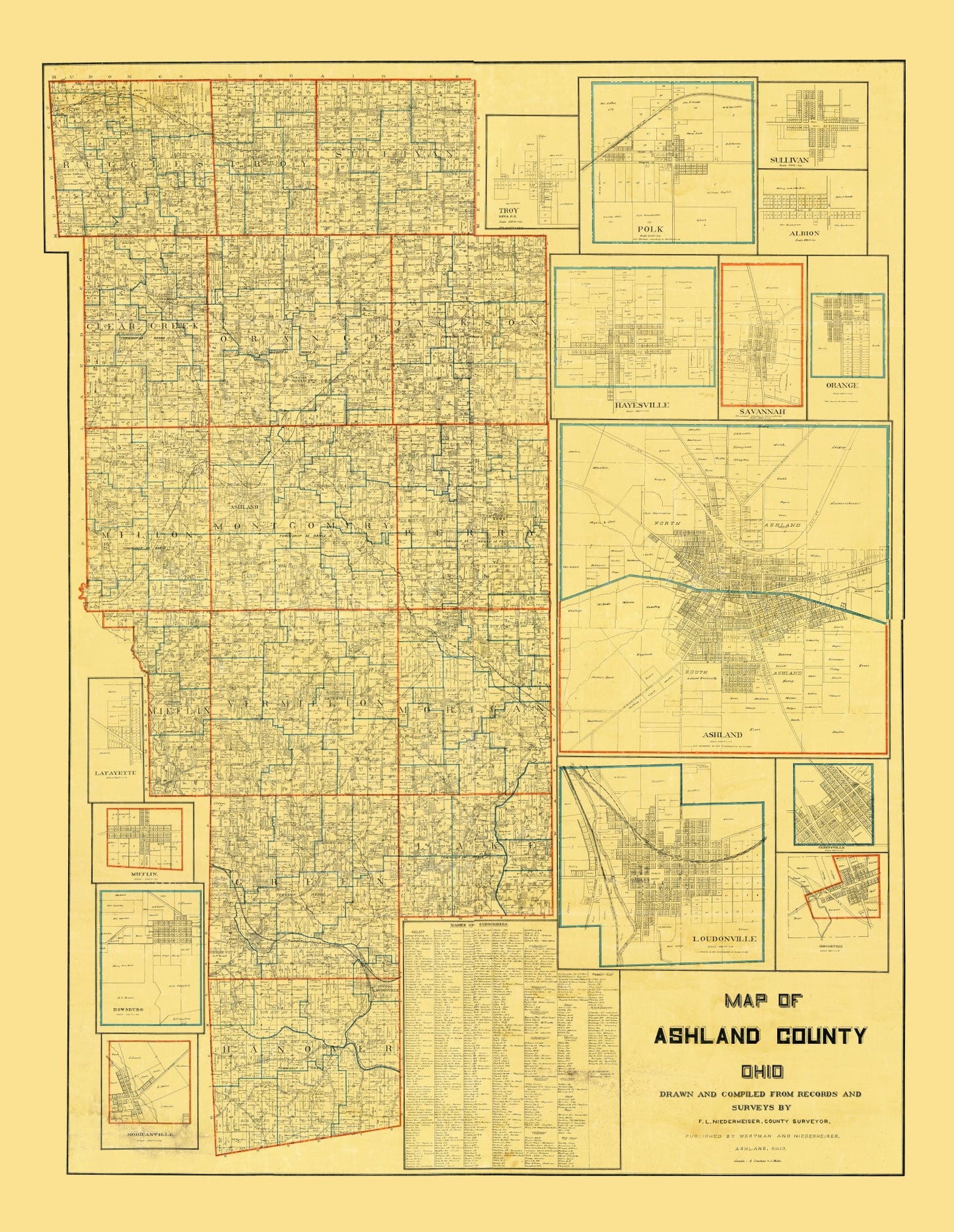 Vintage Map of Ashland County, Ohio 1897