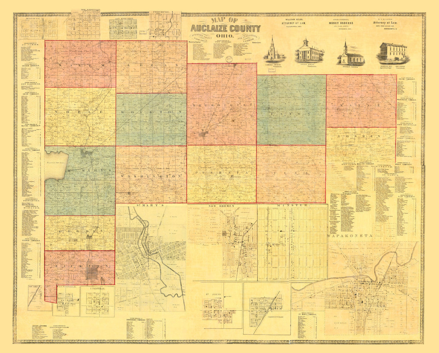 Vintage Map of Auglaize County, Ohio 1860