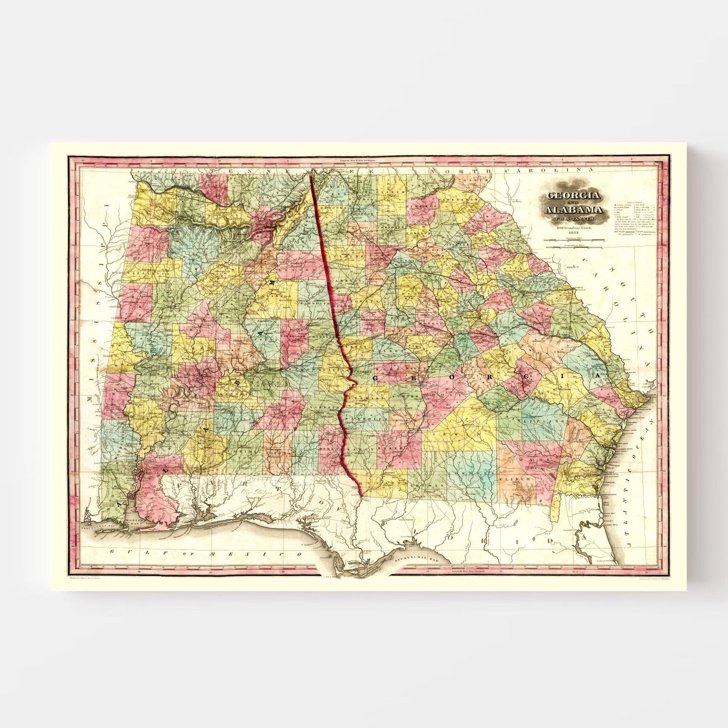Vintage Map of Alabama 1853