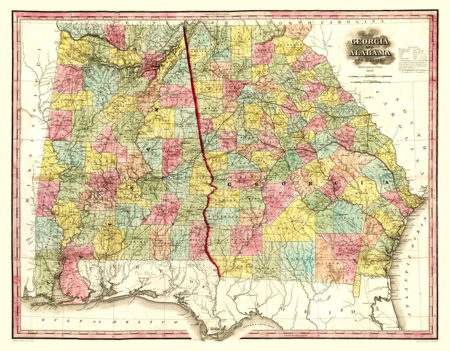Vintage Map of Alabama 1853