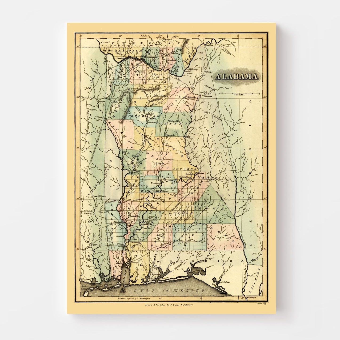 Vintage Map of Alabama 1826