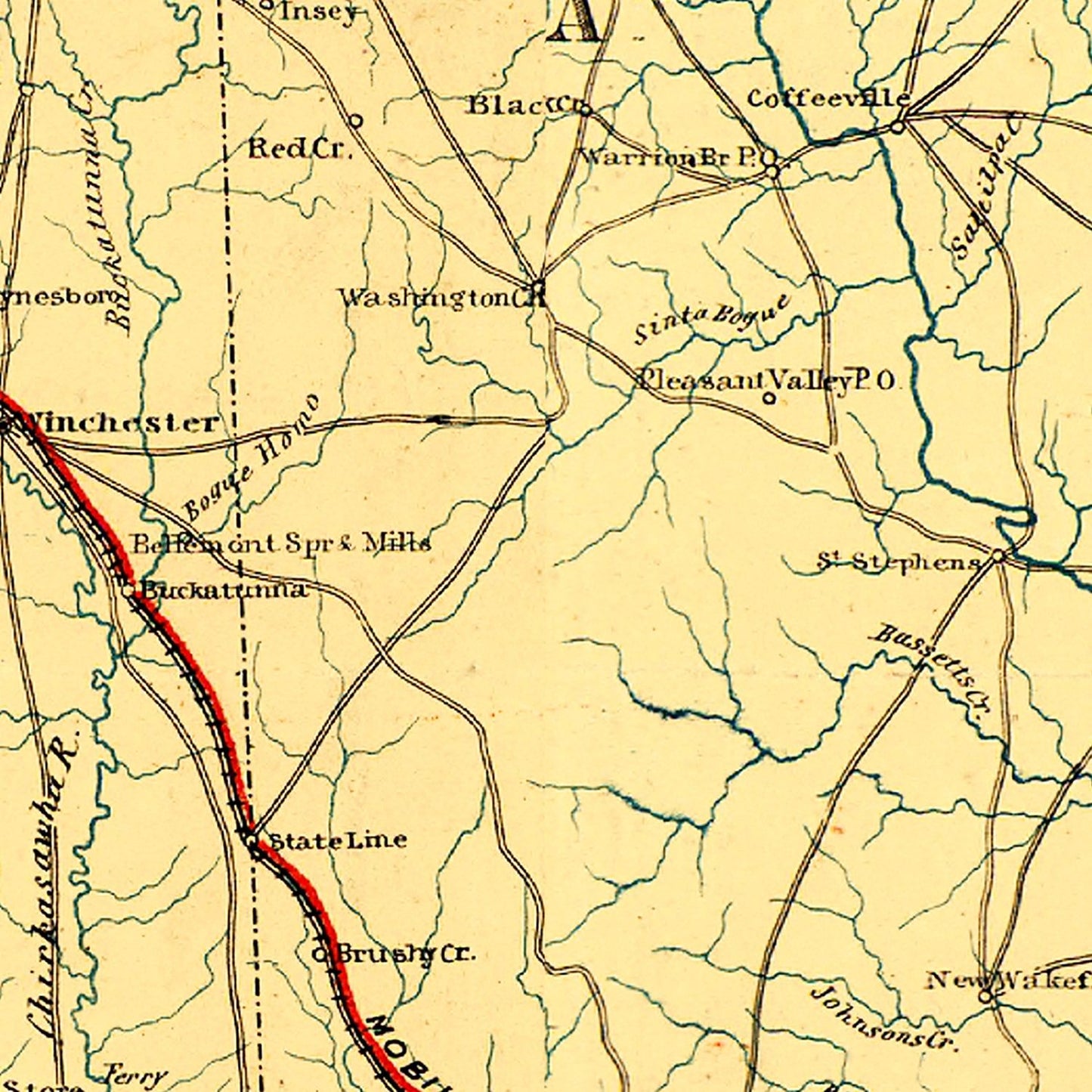 Vintage Map of Alabama 1863