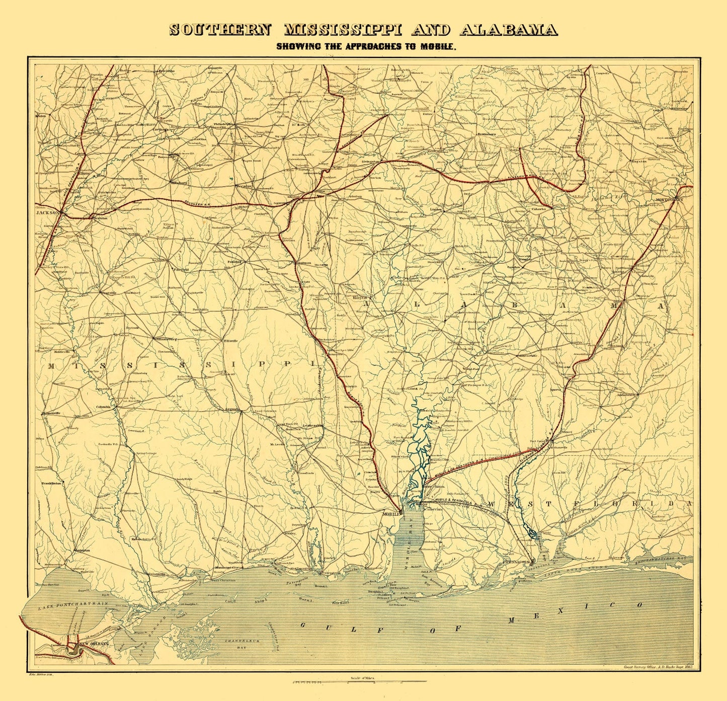 Vintage Map of Alabama 1863
