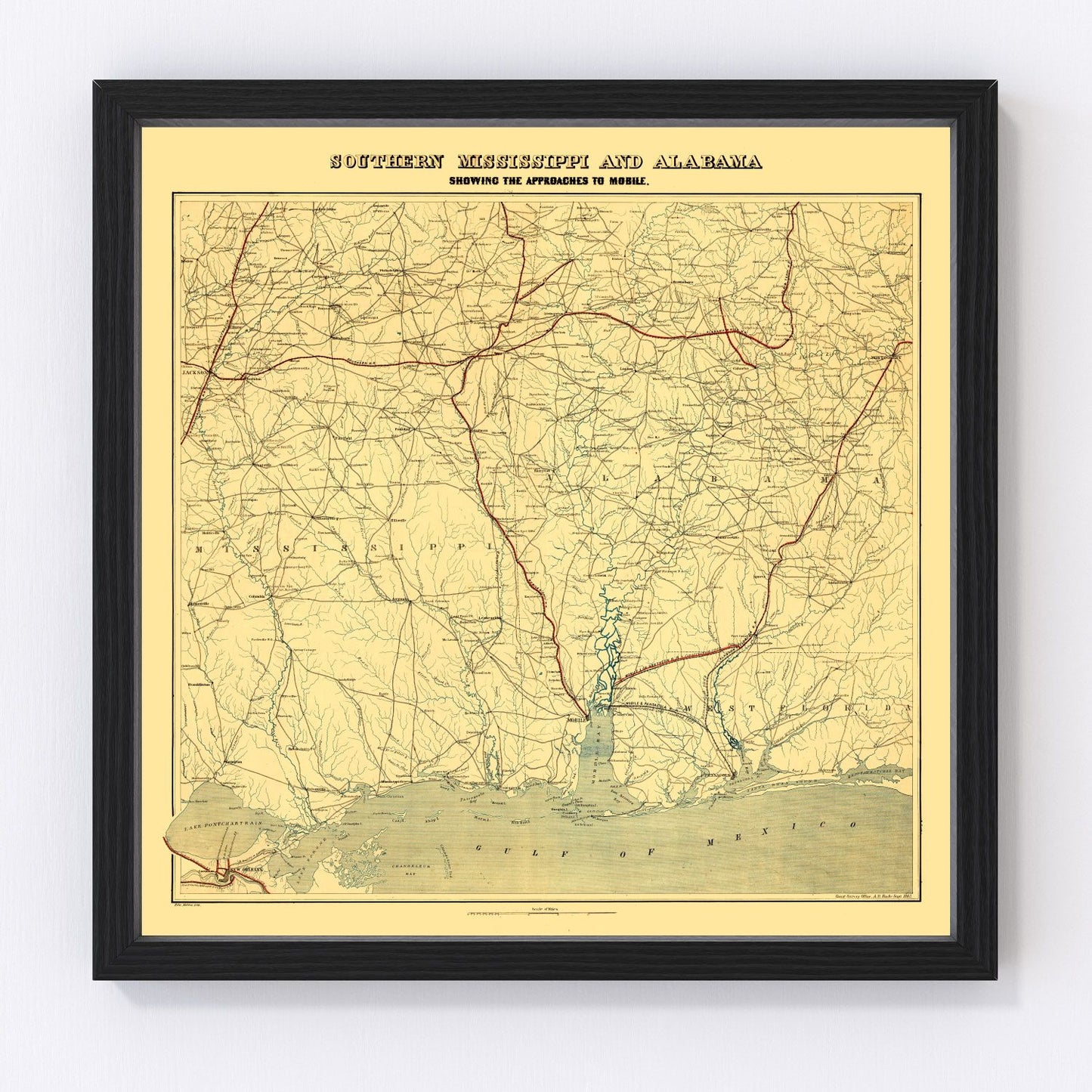 Vintage Map of Alabama 1863