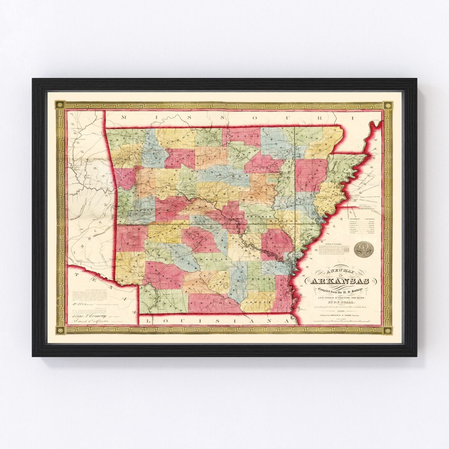 Vintage Map of Arkansas 1852