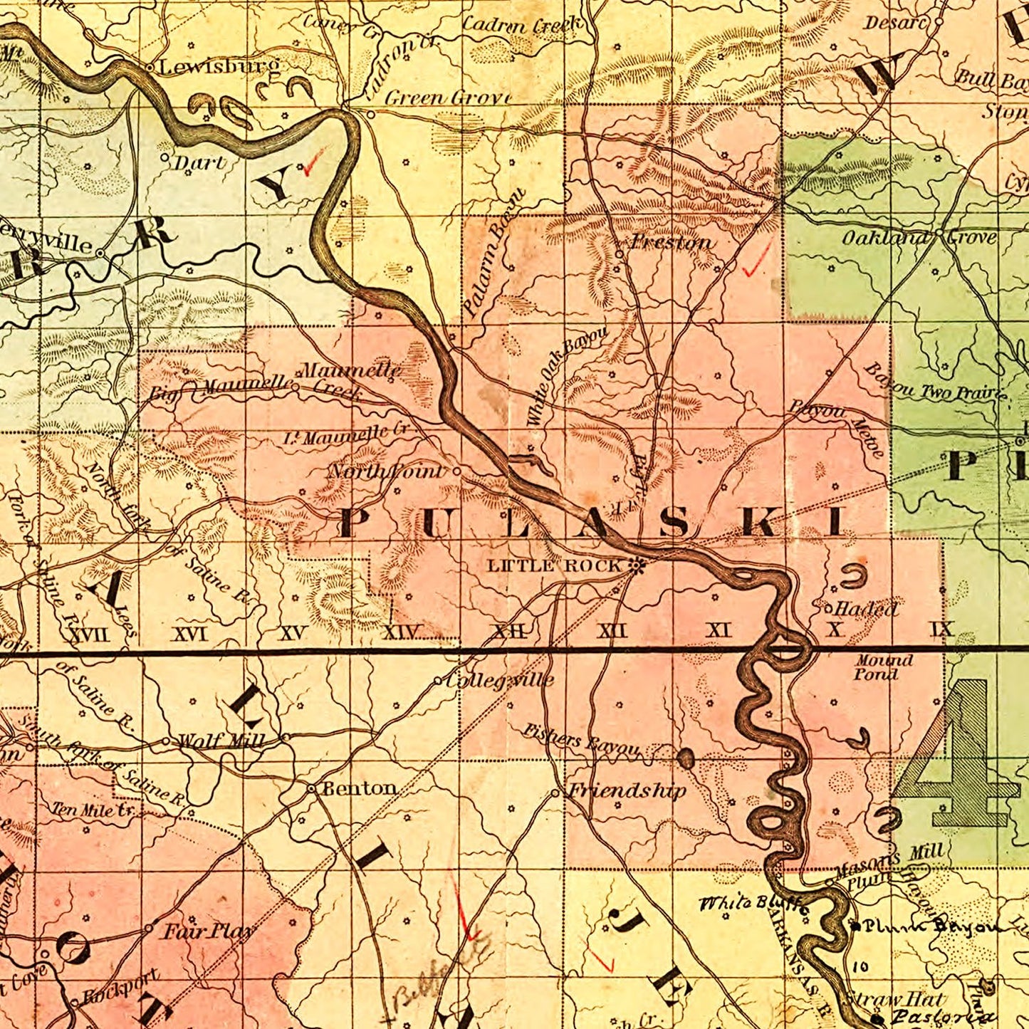 Vintage Map of Arkansas 1854