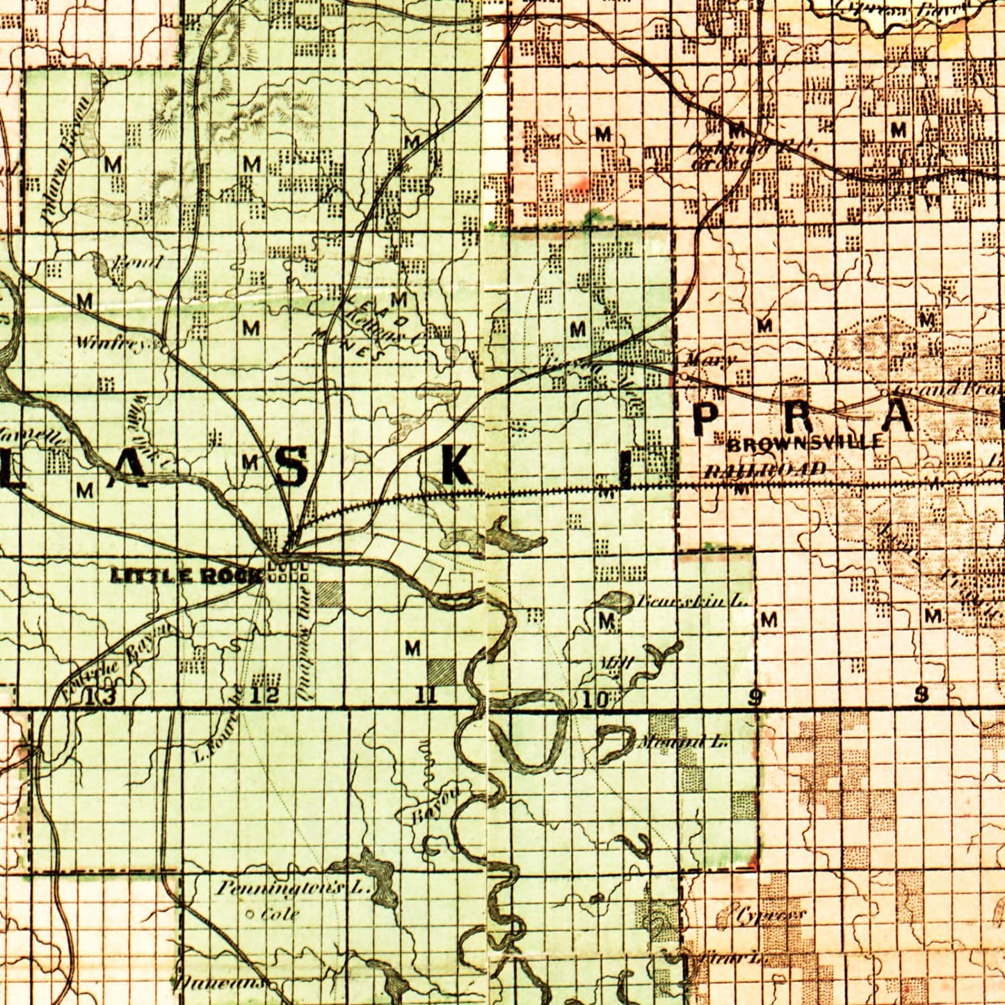 Vintage Map of Arkansas 1866