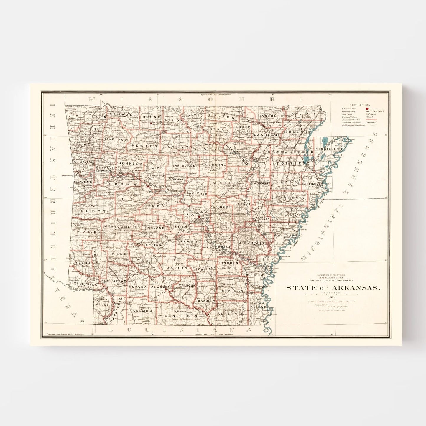 Vintage Map of Arkansas 1886