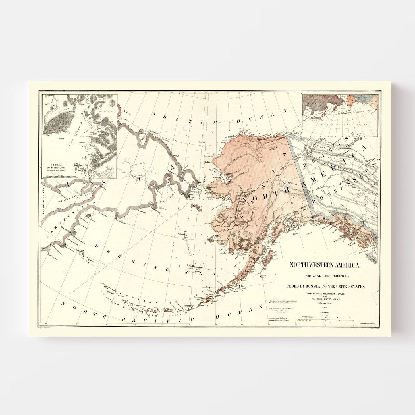 Vintage Map of Alaska 1867