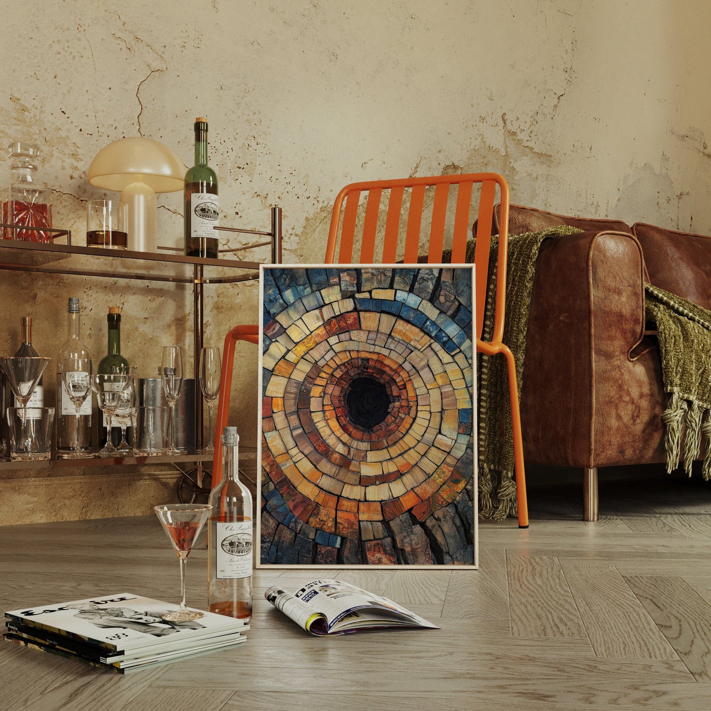 Petrified Wood Spiral – Rustic Earth-Toned Abstract Wall Art