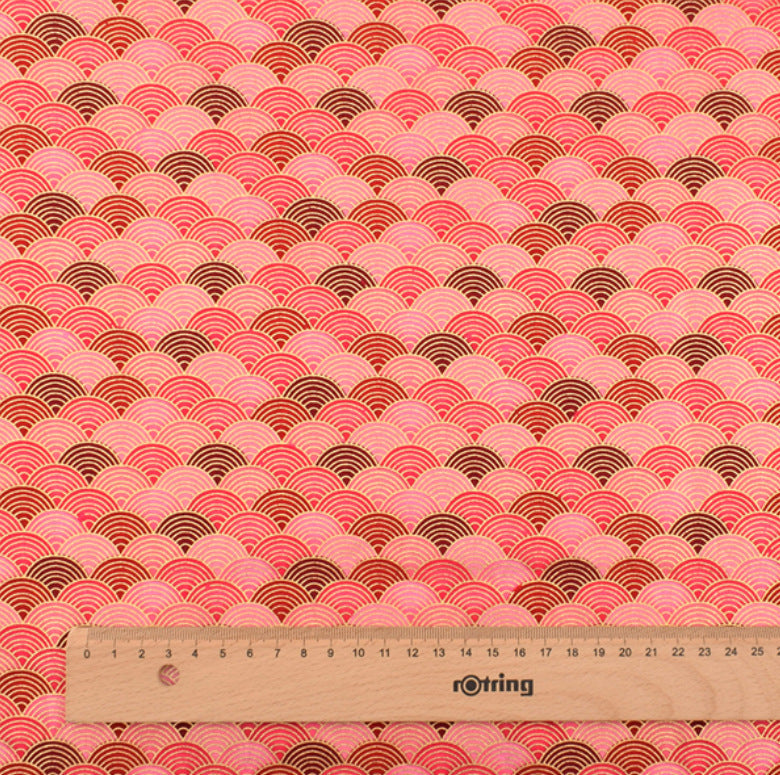 Japanese Floral Cotton Fabric, Handmade Wind-Stamped