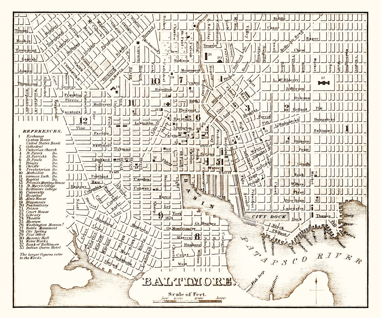 Vintage Map of Baltimore, Maryland 1837