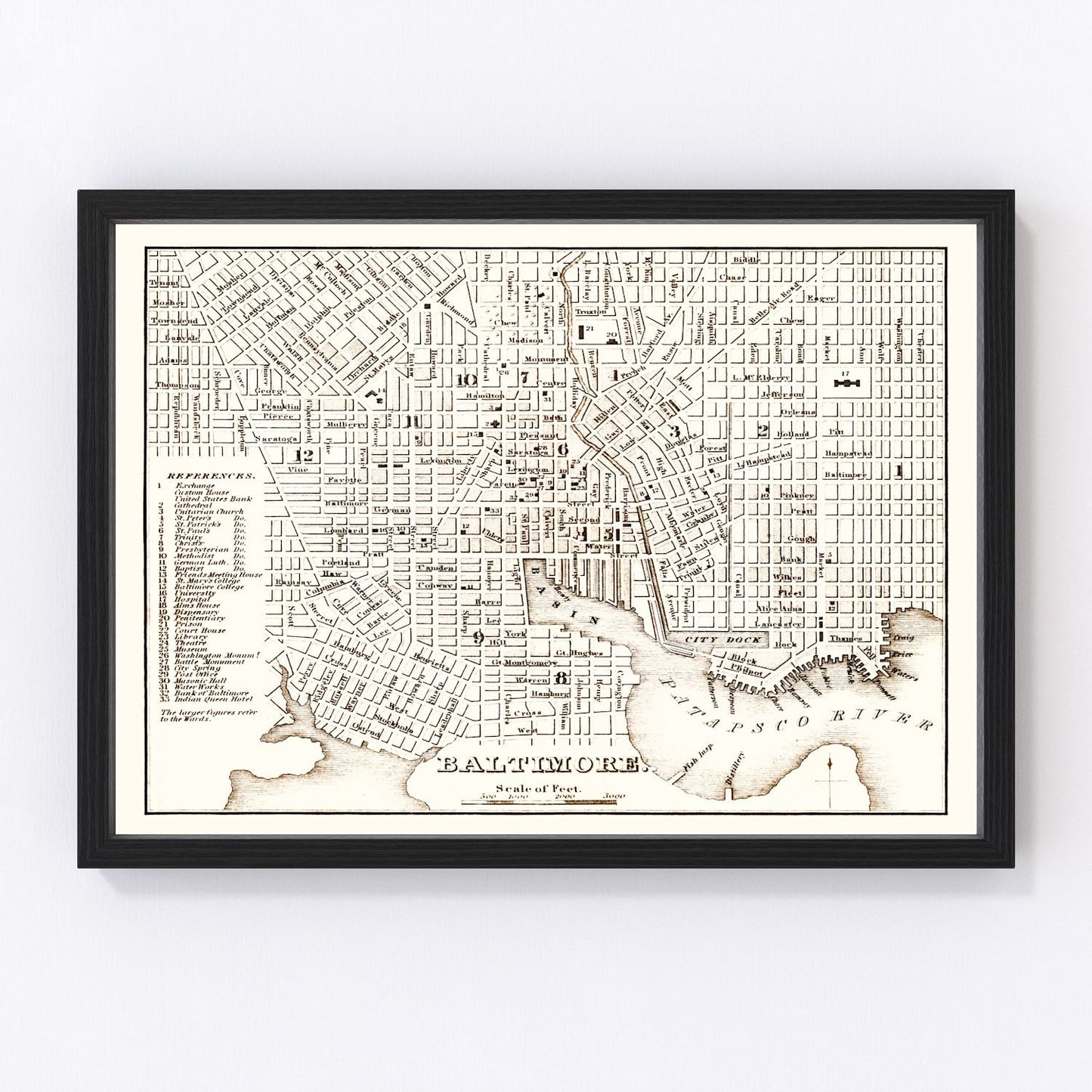 Vintage Map of Baltimore, Maryland 1837