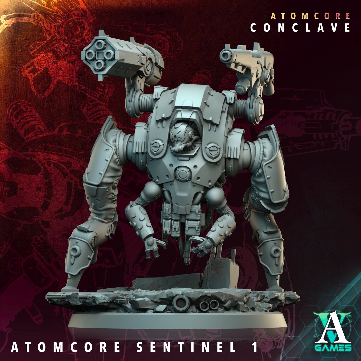 3D Printed Archvillain Games Atomcore Sentinel Atomcore - Conclave 28 32mm D&D