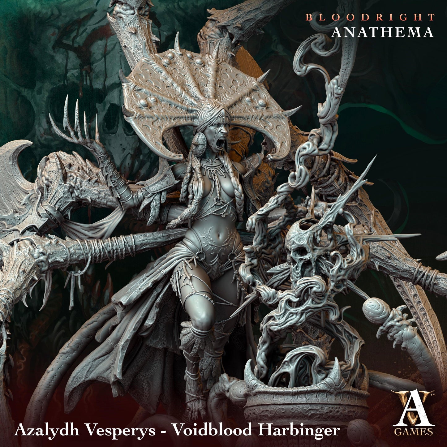 3D Printed Archvillain Games Azalydh Vesperys - Voidblood Harbinger Bloodright - Anathema 28 32mm D&D