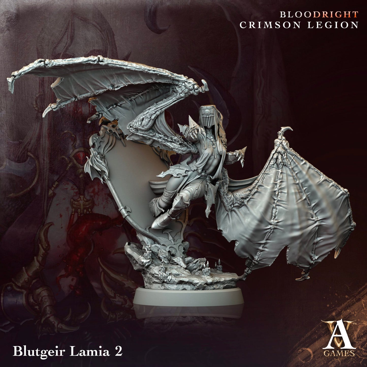 3D Printed Archvillain Games Blutgeir Lamia Bloodright - Crimson Legion 28 32mm D&D