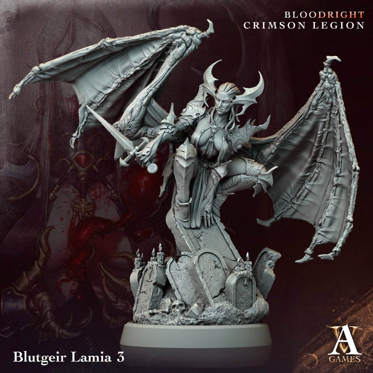 3D Printed Archvillain Games Blutgeir Lamia Bloodright - Crimson Legion 28 32mm D&D