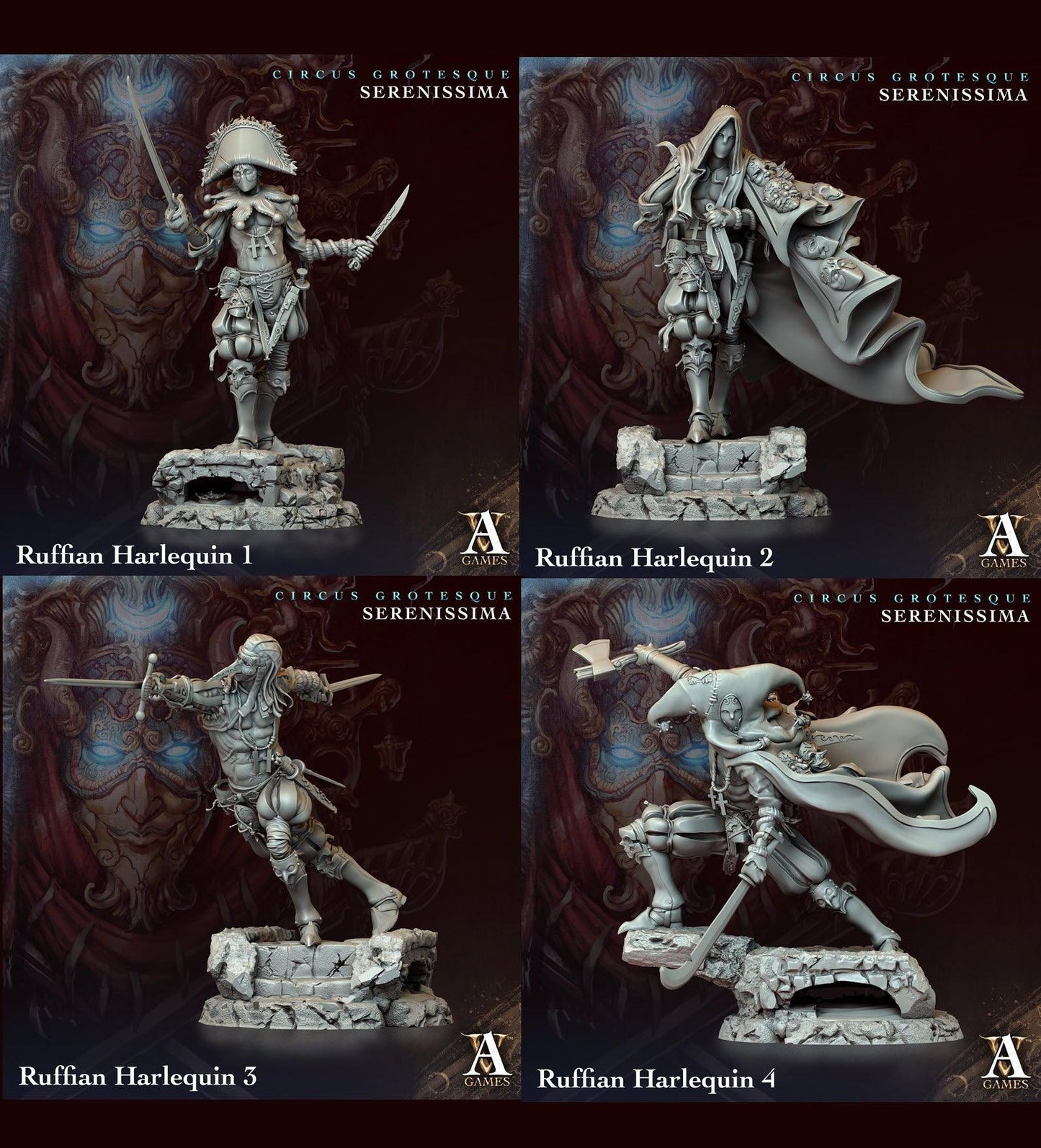 3D Printed Archvillain Games Circus Grotesque - Serenissima Ruffian Harlequin 28 32mm D&D