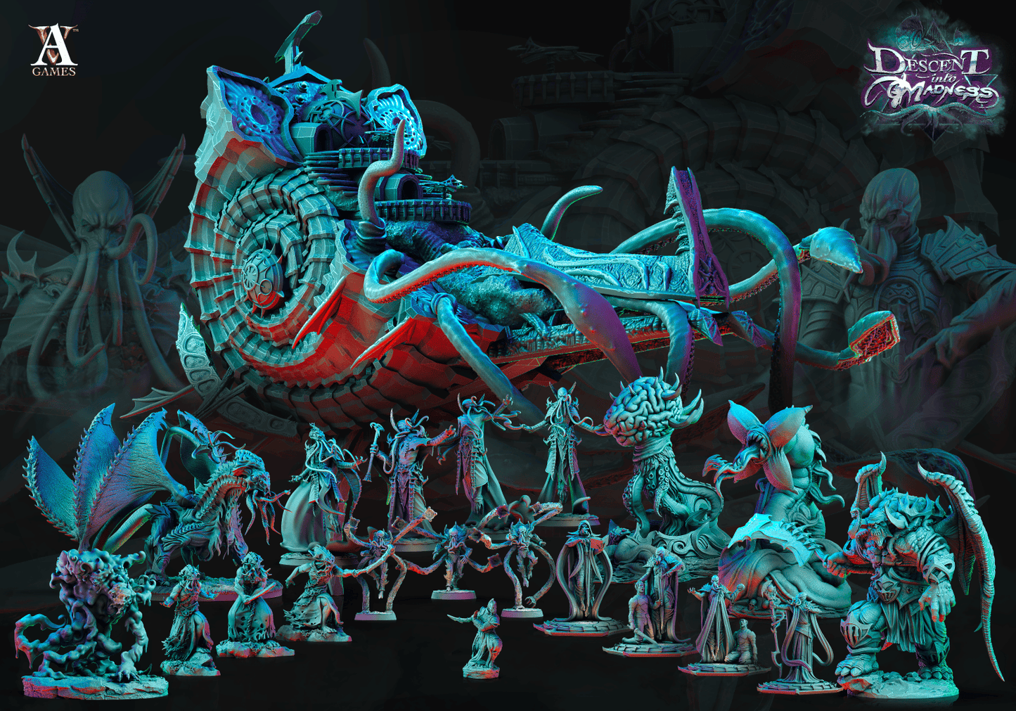 3D Printed Archvillain Games Descent into Madness Encephalid Shocktroopers 28 32mm D&D