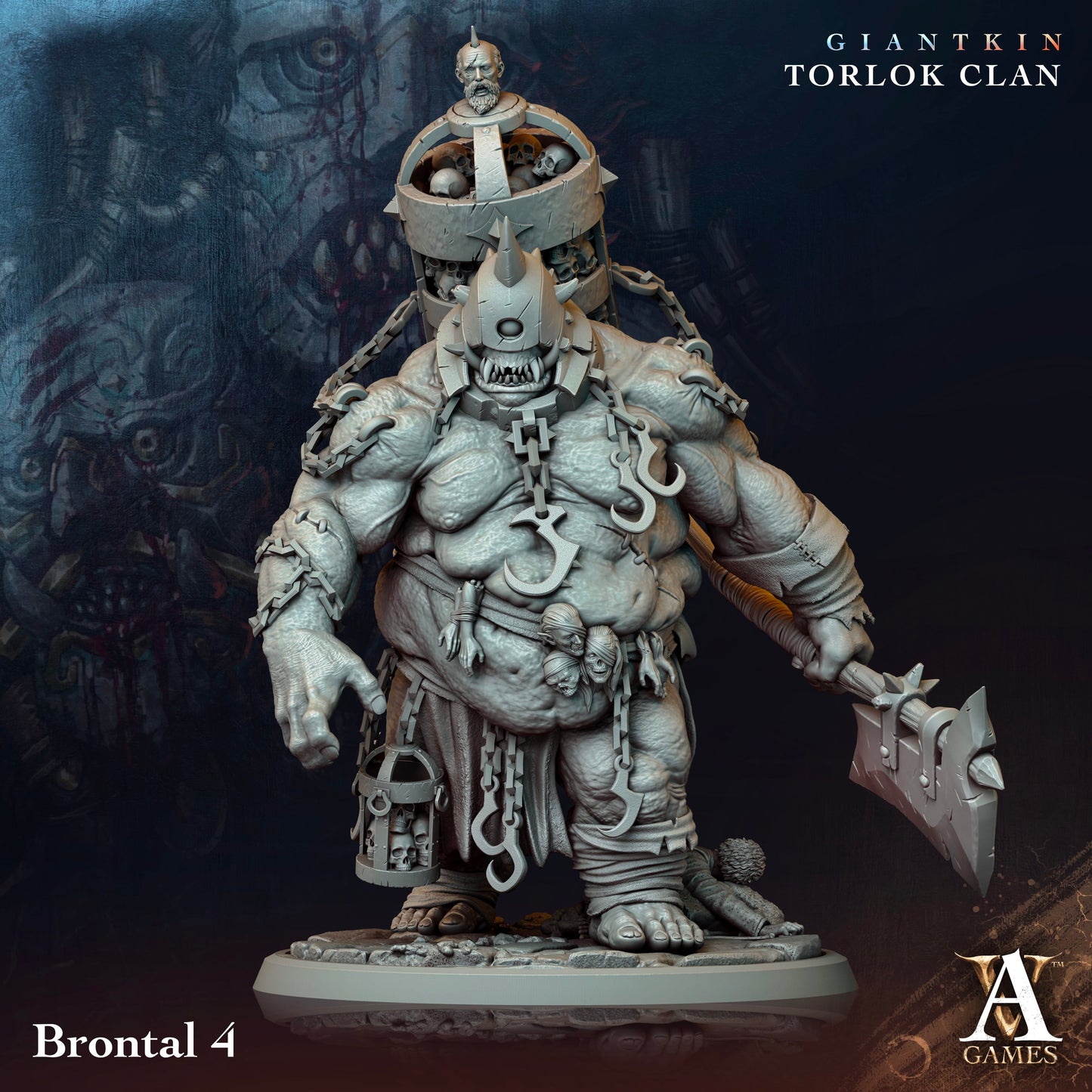 3D Printed Archvillain Games Giantkin - Torlok Clan Brontal 28 32mm D&D