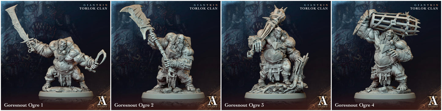 3D Printed Archvillain Games Giantkin - Torlok Clan Goresnout Ogre 28 32mm D&D