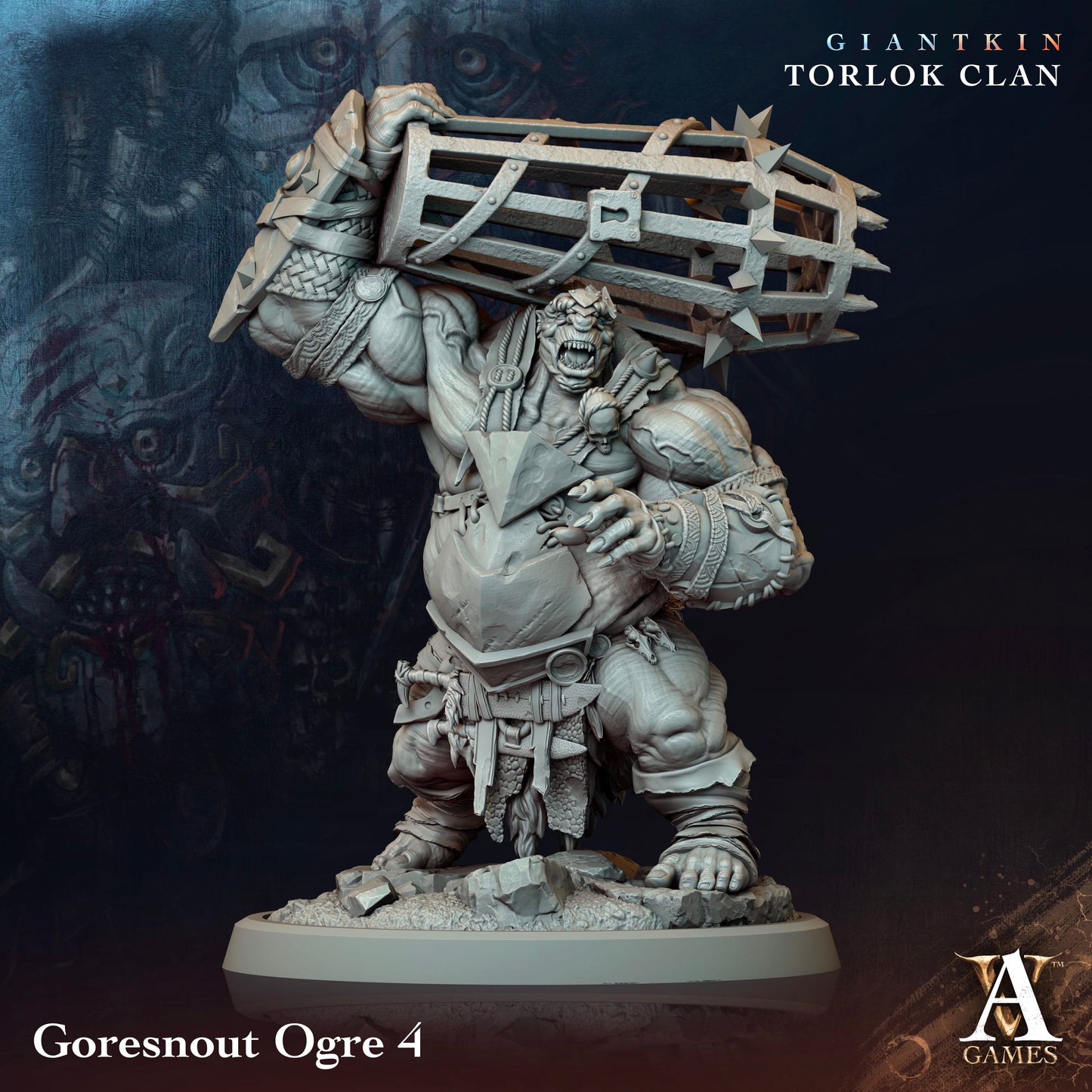 3D Printed Archvillain Games Giantkin - Torlok Clan Goresnout Ogre 28 32mm D&D